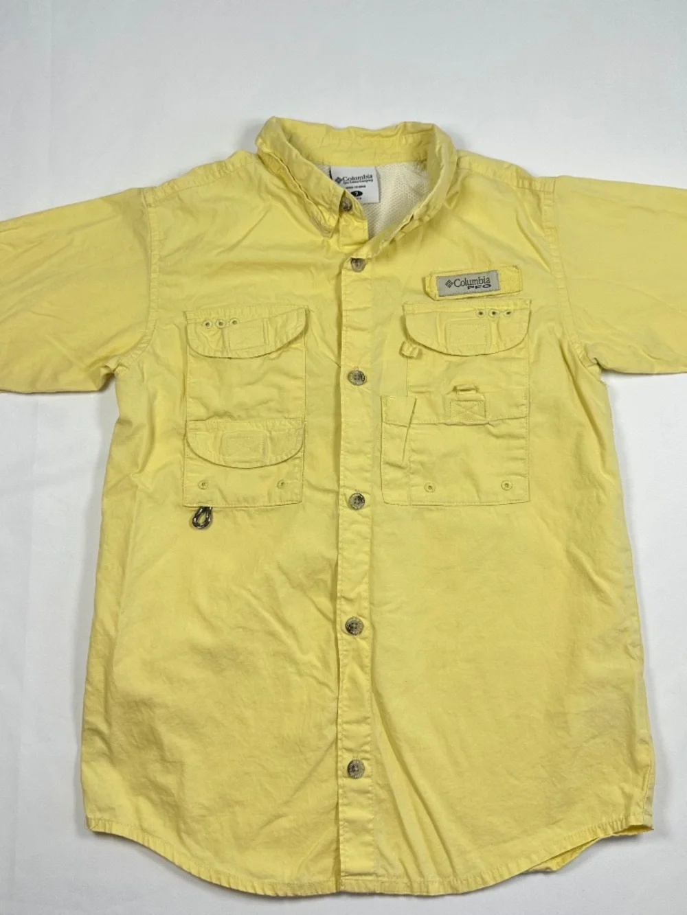 Boys Columbia PFG Sportswear Company Youth Yellow Size 7 Fishing Shirt Button